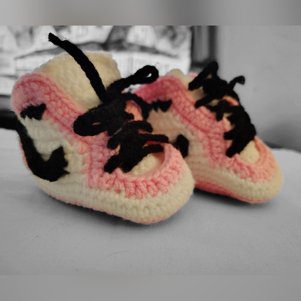 Charming Pink and White Baby J's Crochet Shoes Booties (0-3, 3-6, 6-9 Months)